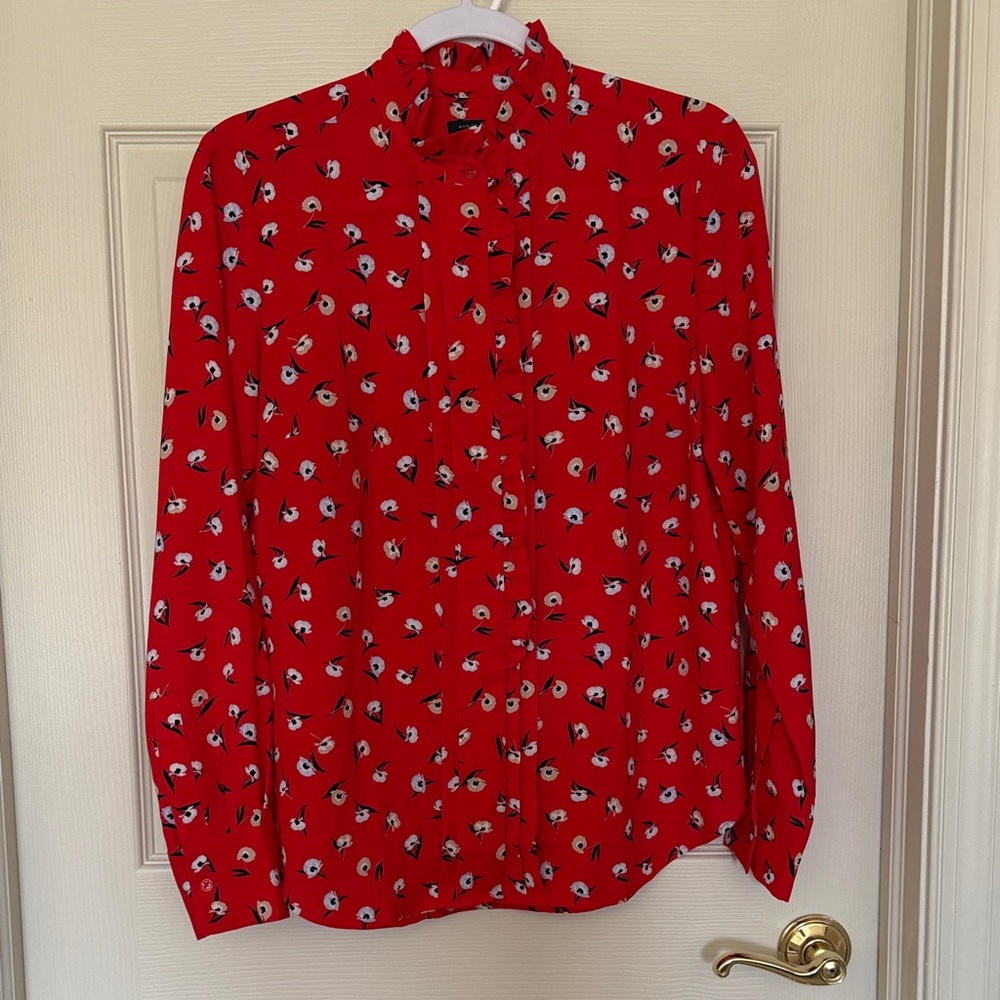 Ann Taylor Red Floral Button-Down Blouse